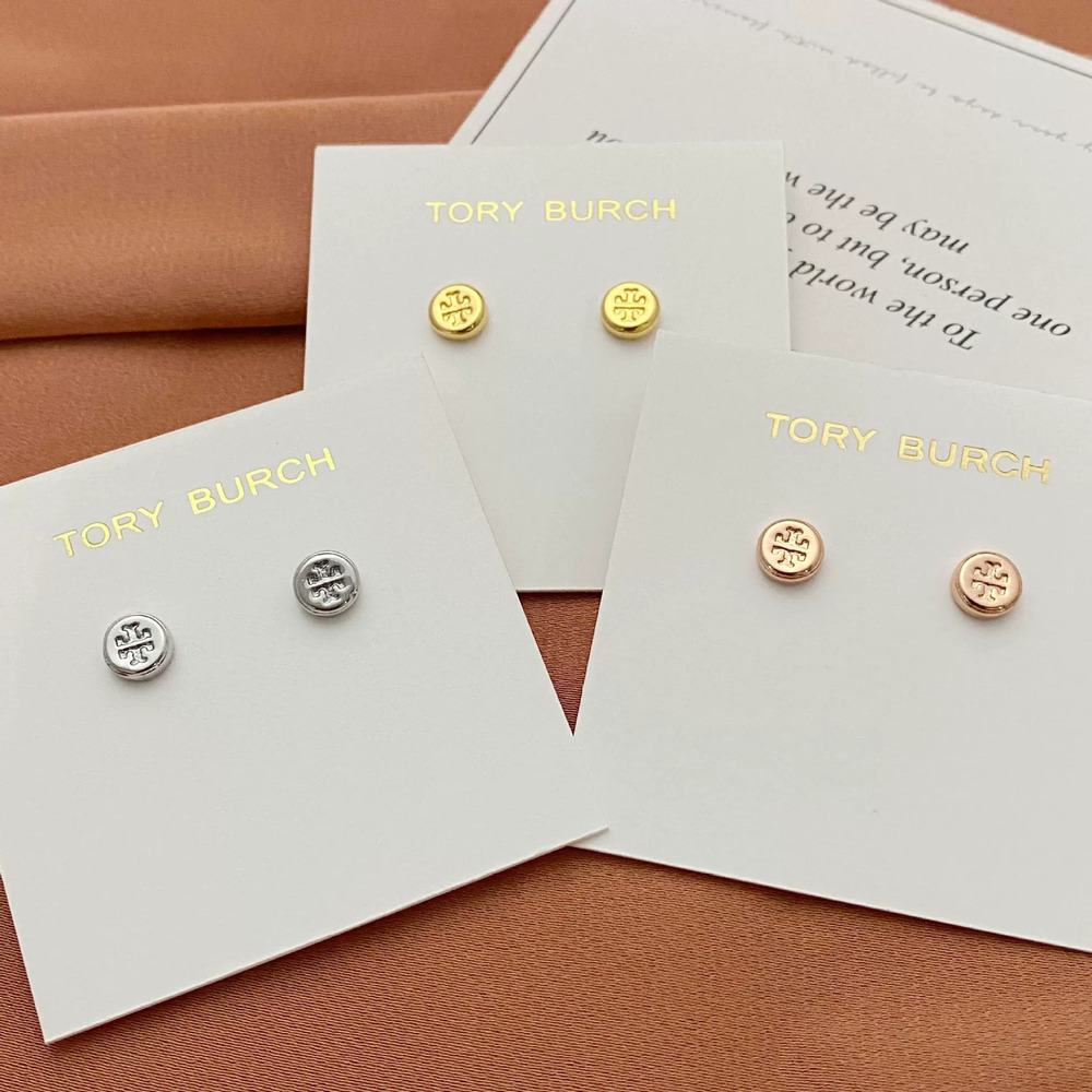 Tory Burch Metal Geometric Round Letter Stud Earrings